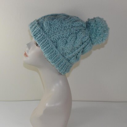 Super Chunky Cable Bobble Beanie Hat - knitting pattern
