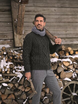 Men Cable Sweater with Roll Neck in Bergere de France Alaska - 71136-294 - Downloadable PDF