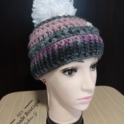 Pattern Crochet Winter Hat with Pom Pom Instructions