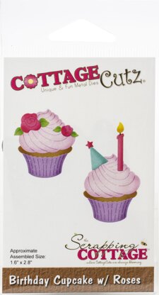 CottageCutz Dies - Birthday Cupcake W/Roses, 1.6"X2.8"