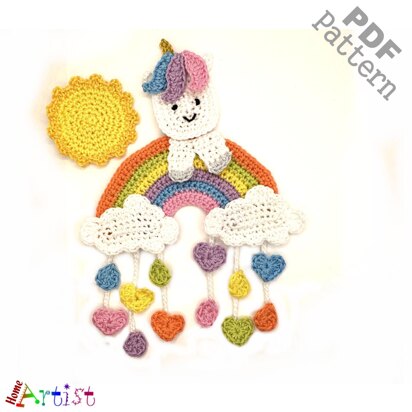 Unicorn set 3 crochet applique pattern