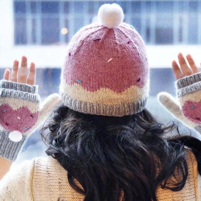 Sweeter Than a Cupcake Hat and Fingerless Mitten Set in Girls and Adult Sizes