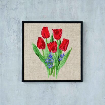 Kreuzstich-Stickset „Rote Tulpen“ von Permin - 30x30cm