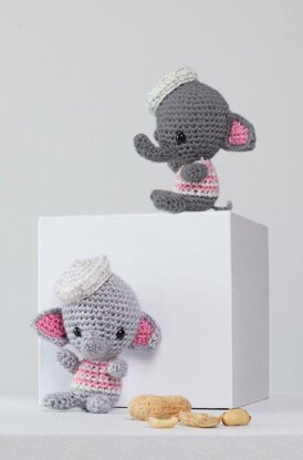 Ellie & Eugene Crochet Elephants in Red Heart Amigurumi - LM6276 - Downloadable PDF