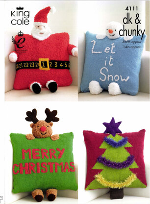 Christmas Novelty Cushions in King Cole Cuddles Chunky and Big Value DK - 4111