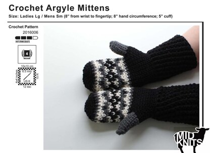 Fair Isle Crochet Argyle Mittens (2016006)