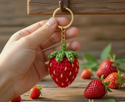 Crochet Strawberry Keychain Pattern – PDF + Video Tutorial