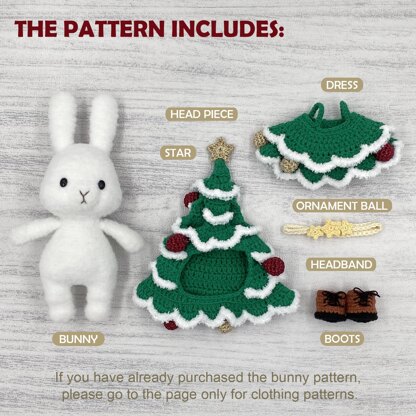 Dress-up Bunny Amigurumi Bunny + Christmas tree costume set + Reindeer Dress set pattern