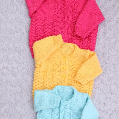 Twist Round Neck Baby Cardigan Knitting Pattern #614