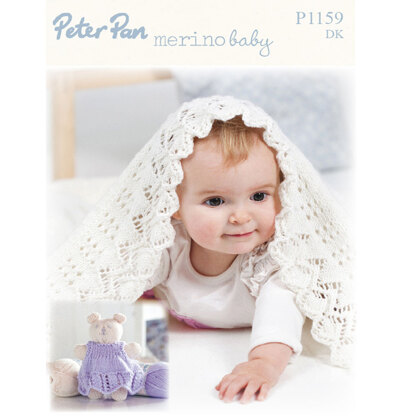 Lacy Blanket and Teddy Bear in Peter Pan Baby Merino Baby DK - P1159