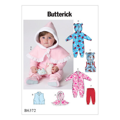 Butterick Infants' Cape, Vest, Buntings and Pull-On Pants B6372 - Sewing Pattern