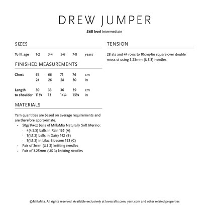 Drew Jumper - Free Knitting Pattern for Kids in MillaMia Naturally Soft Merino