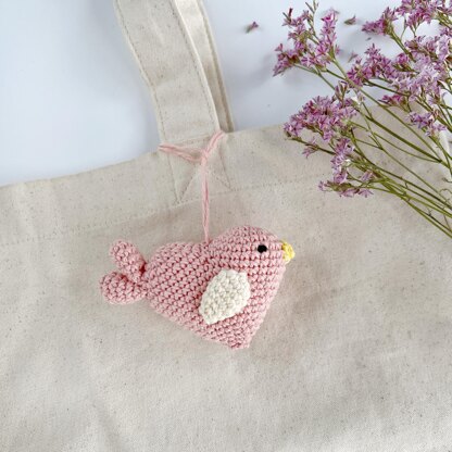 Bird crochet pattern keychain Amigurumi heart Bag charm Car mirror hanging decor