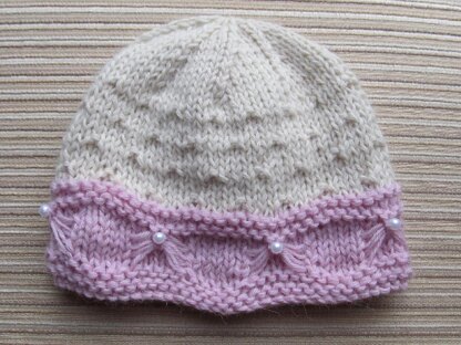 Baby Hat with Butterfly Stitch Trim 6 months, 12-18 months