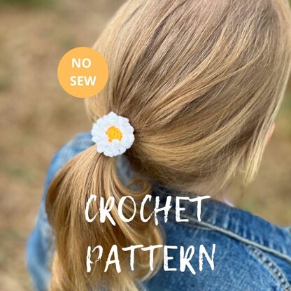 Daisy flower hair tie crochet pattern, scrunchy pattern English PDF Download