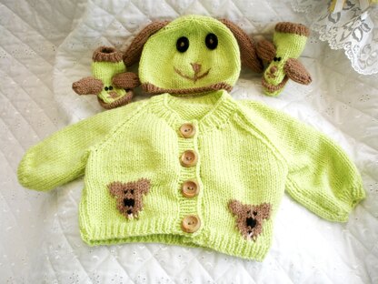 Baby Knitting Pattern Dog Cardigan Hat Boots Reborn Doll 0-3 Month Baby