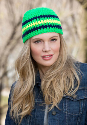 Cool Stripes Beanie in Red Heart Heads Up - LW3917 - Downloadable PDF