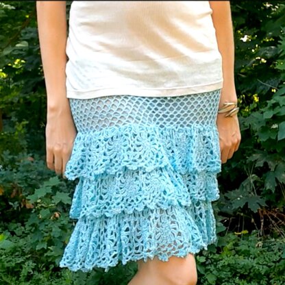 Crochet pin-up lacy ruffled skirt with mesh details.