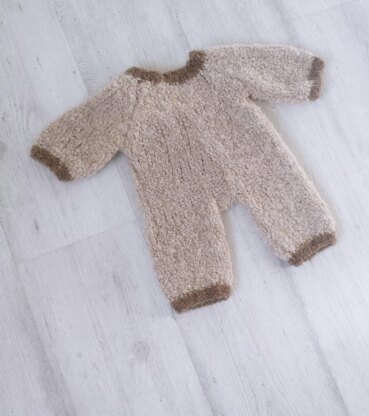 Baby bear boucle raglan romper & hat pdf knitting pattern, 0-12 months