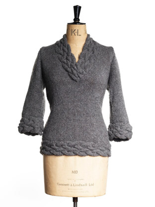 Cable V-Neck Sweater in Toft Aran