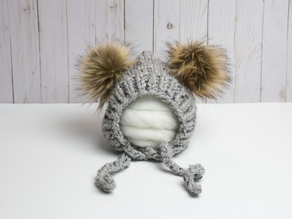 Fur Pompom Ears Pixie Bonnet