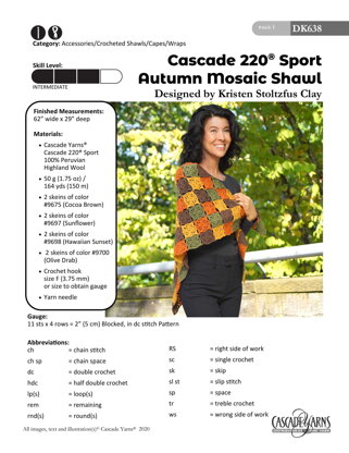 Cascade 220 Sport Autumn Mosaic Shawl in Cascade Yarns - DK638 - Downloadable PDF