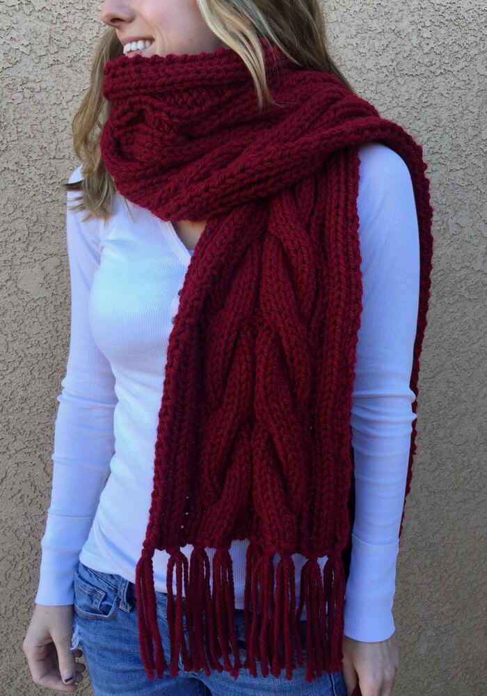 Bulky Cable Knit Fringed Scarf Knitting pattern by Laura Seekatz