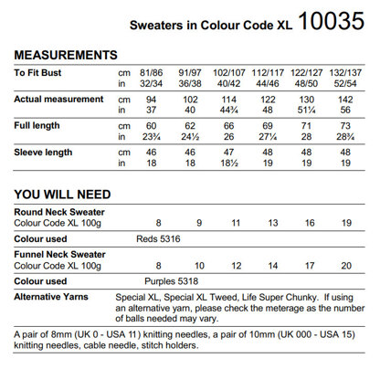 Sweaters in Stylecraft Colour Code XL - 10035 - Downloadable PDF