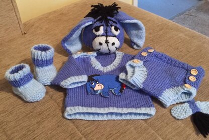'Donkey' Jumper, Hat, nappy cover, Booties