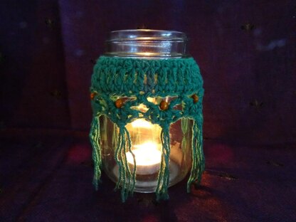 Crochet Beaded Candle Cozy Trio