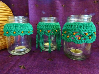 Crochet Beaded Candle Cozy Trio