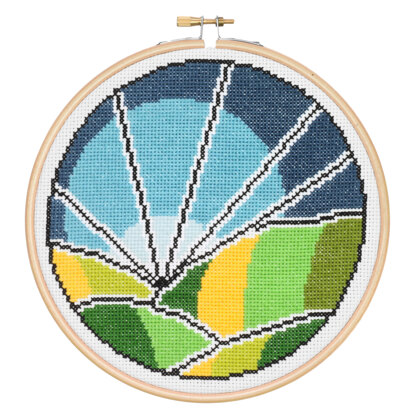 Hawthorn Handmade Rolling Fields Cross Stitch Kit - 16cm in diameter