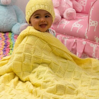 Baby Blocks Blanket and Hat Set in Red Heart Soft Baby Steps Solids - LW4306 - knitting pattern