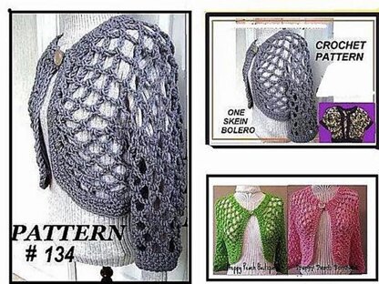 134 OPEN WEAVE SHRUG, crochet pattern