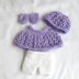 Knitting pattern berenguer Dress, leggings, hat and shoes