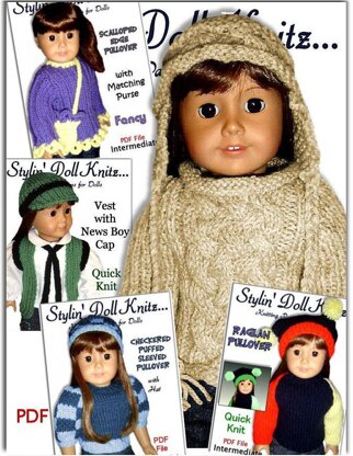 5 pdf knitting patterns. Fits 18 inch and American Girl Doll 02