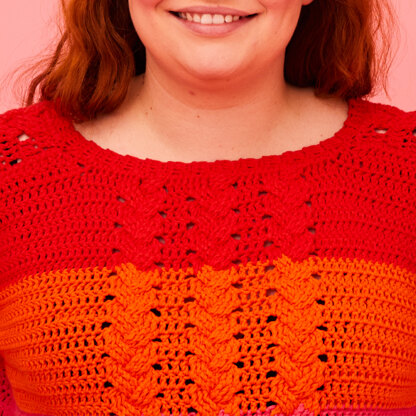 Cheerful Cable Jumper - Free Sweater Crochet Pattern For Women in Paintbox Yarns Cotton Aran by Paintbox Yarns