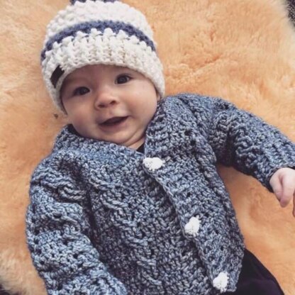 Ethan Baby Cardigan Hat and Booties Set