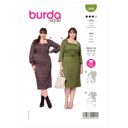 Burda Style Misses' Square Neck Dress with Panel Seams B5966 - Sewing Pattern