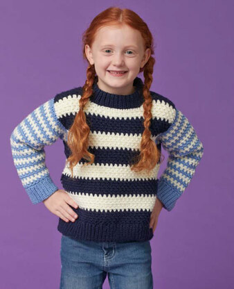 Duo Stripes Kids Pullover in Caron United - Downloadable PDF