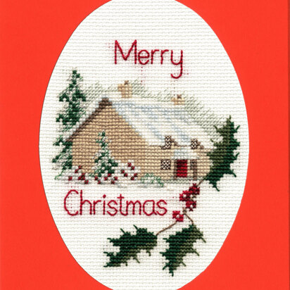 Bothy Threads Christmas Card - Christmas Cottage Cross Stitch Kit - 9 x 13cm