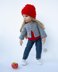 Gray and red outfit  knitted flat for 18in doll