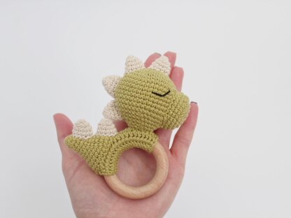 Crochet dinosaur baby teether rattle toy amigurumi pattern