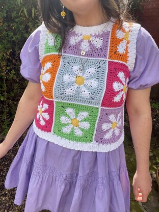 Crocheted checked flower vest