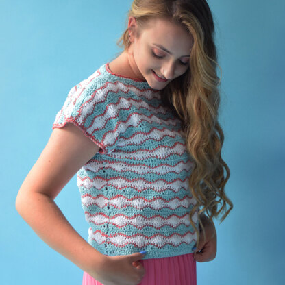 Choppy Wave T-Shirt - Free Top Crochet Pattern for Women in Paintbox Yarns Cotton DK and Metallic DK - Downloadable PDF
