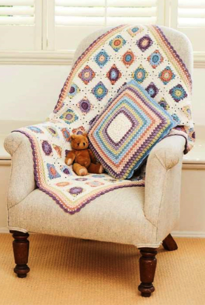 Stylecraft Violet Baby Blanket & Cushion by Helen Boreham - Naturals Bamboo & Cotton 9 Ball Colour Pack - view 2