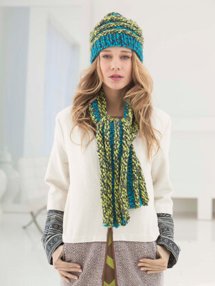 Stripe And Ridge Hat And Scarf in Lion Brand Hometown USA Multi - L40018