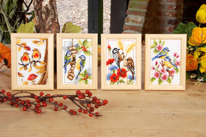 Vervaco Four Seasons Birds - Set of 4 Cross Stitch Kit - 8cm x 12cm