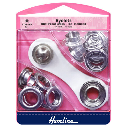Hemline Eyelets Starter Kit, 14mm x 10 sets - Nickel/Silver