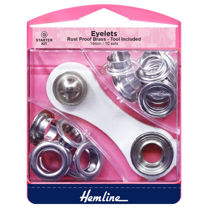 Hemline Eyelets Starter Kit 14mm x 10 sets - Nickel/Silver - 